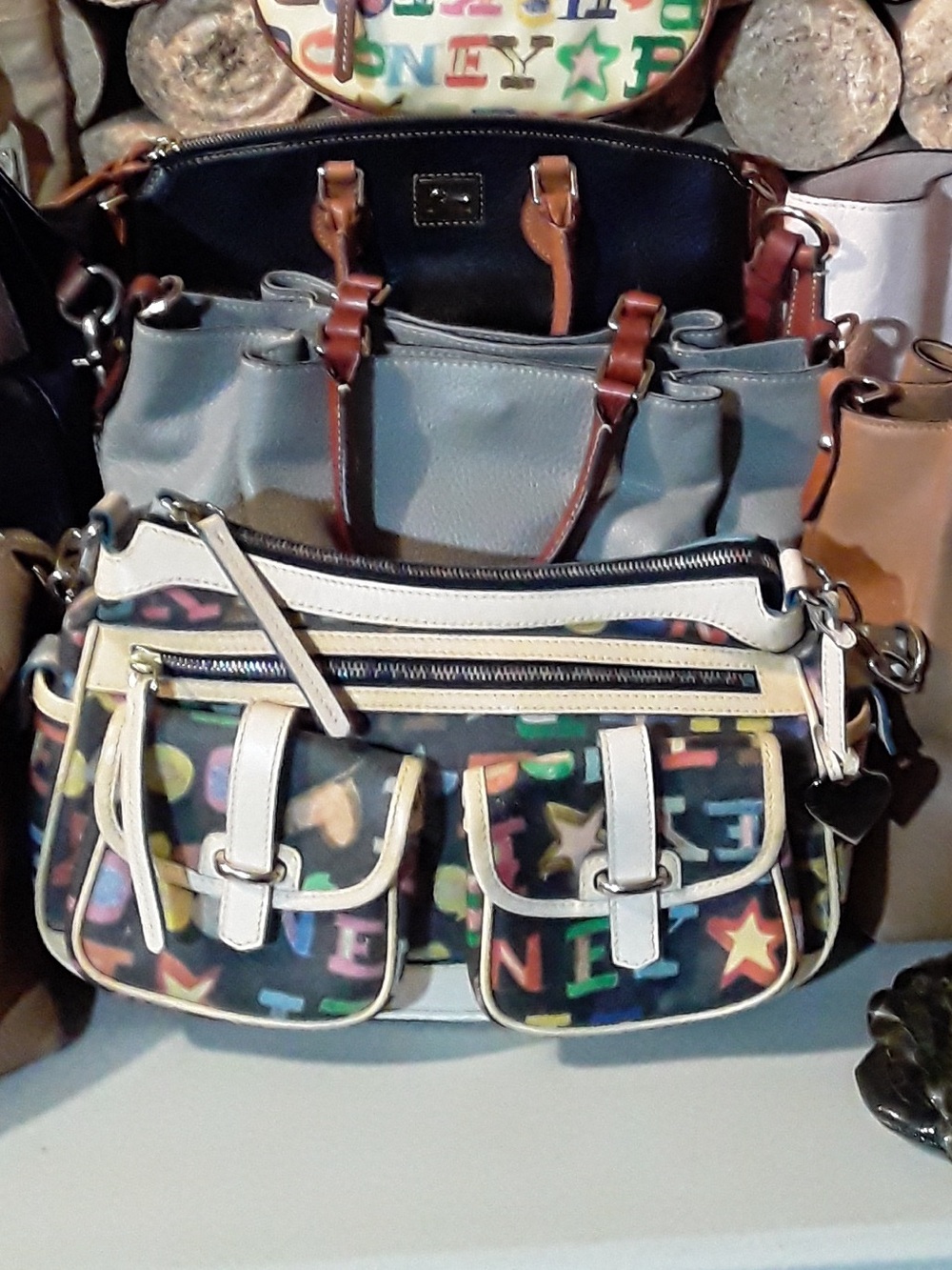 Y2K VTG Authentic Dooney & Bourke Vintage Saddle/Banana Bag monogram graffiti